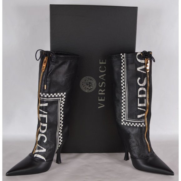 Versace Shoes - Versace Logo 105 Perforated Leather Boots Shoes